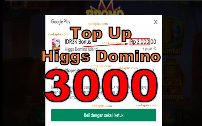 Top up higgs domino 3000 pulsa