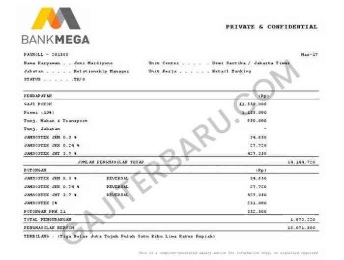 Gaji PT Bank Mega