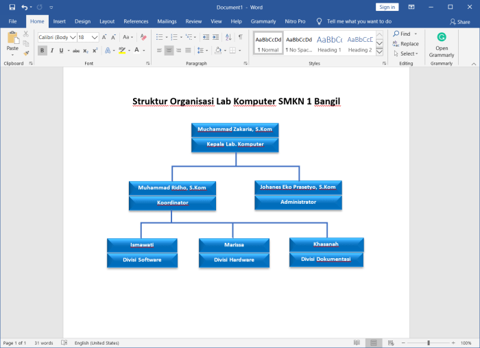 Cara membuat struktur organisasi word