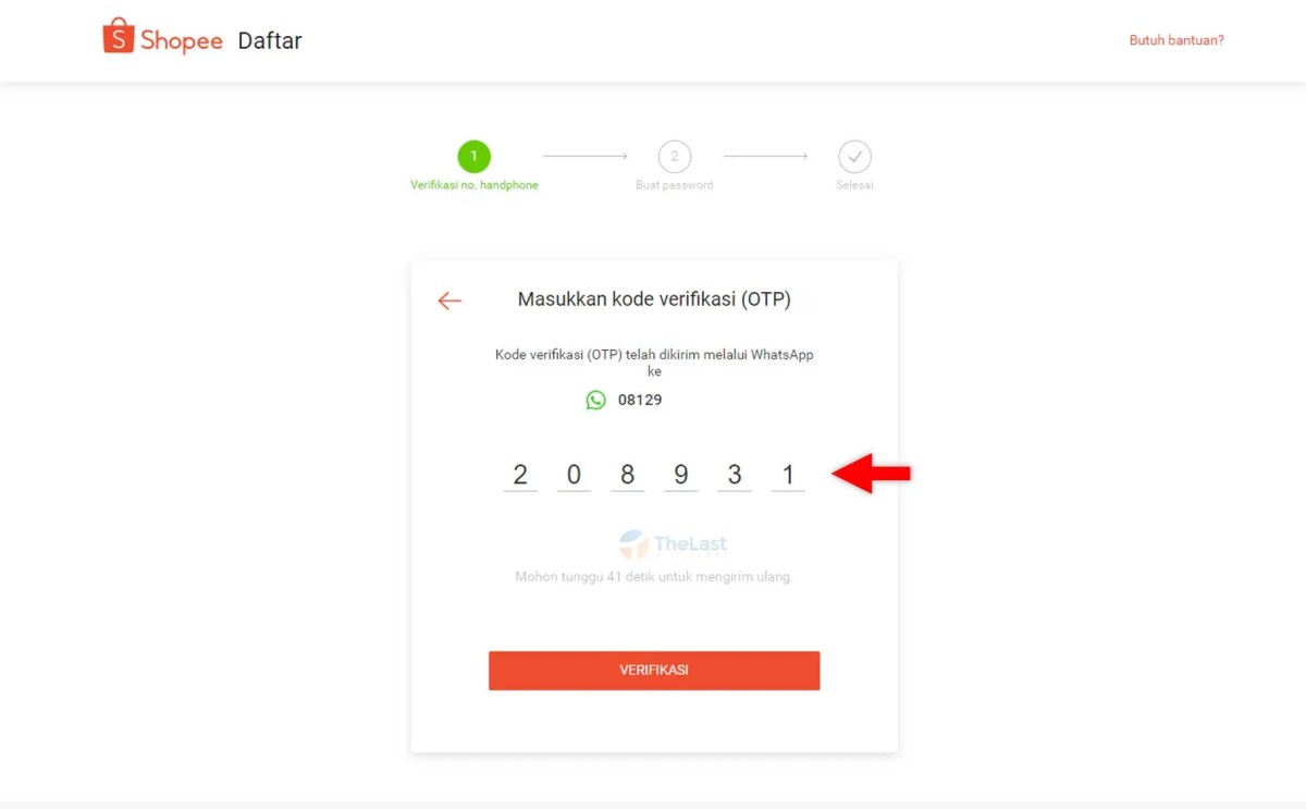 Verifikasi Nomor HP Shopee