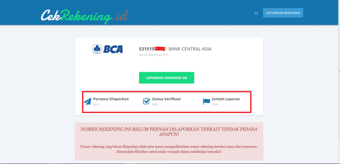 Cek rekening penipu