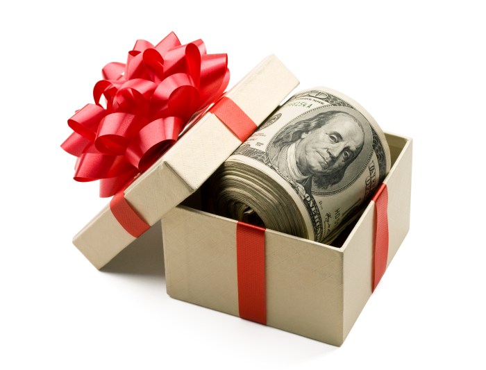 Money gifts gift box christmas cash scrooge notes bonus roll tweet inside Cash gift