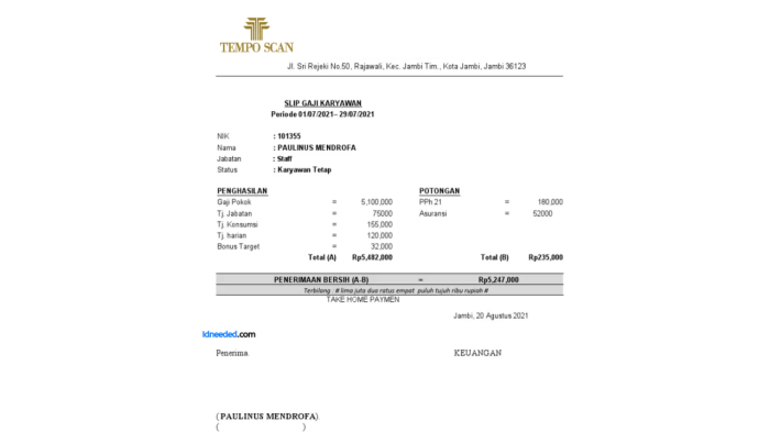 Gaji pt tempo scan pacific tbk